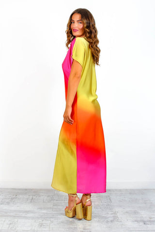 See You At Sunset - Pink Orange Ombre Midi Dress