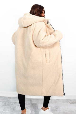 Seeing Double - Black Teddy Reversible Longline Puffer Coat
