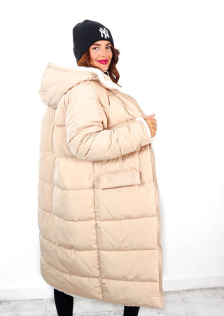 Seeing Double - Cream Teddy Reversible Longline Puffer Coat
