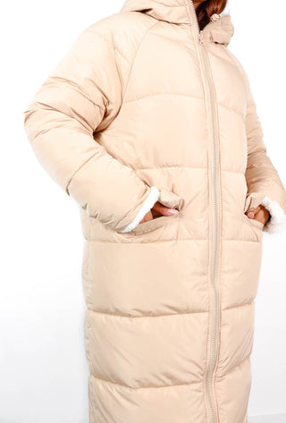 Seeing Double - Cream Teddy Reversible Longline Puffer Coat