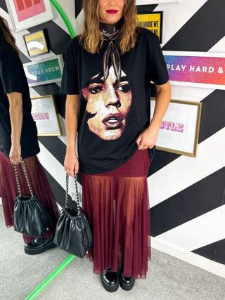 Serious About Style  - Burgundy Mesh Midi Skirt