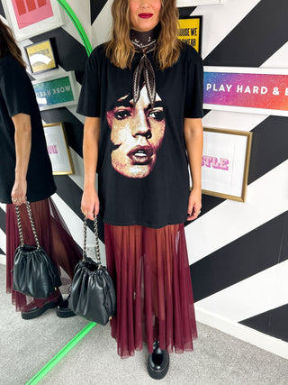 Serious About Style  - Burgundy Mesh Midi Skirt
