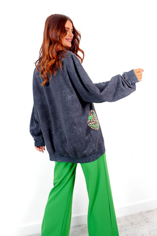 She's All Smiles - Acid Wash Green Smiley Sweatshirt