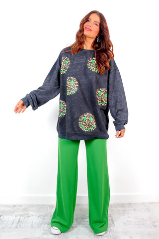 She's All Smiles - Acid Wash Green Smiley Sweatshirt