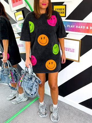 She's All Smiles - Acid Wash Multicoloured T-Shirt Dress