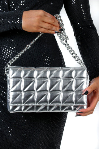 She's Got Baggage - Silver Quilted Shoulder Bag