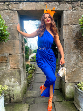 She's Irreplaceable - Cobalt One Shoulder Ruched Maxi Dress