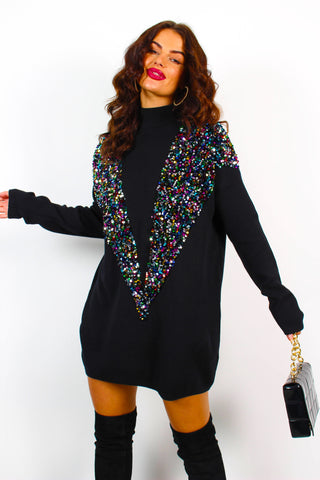 Shimmer And Shine - Black Multi Sequin Knitted Jumper