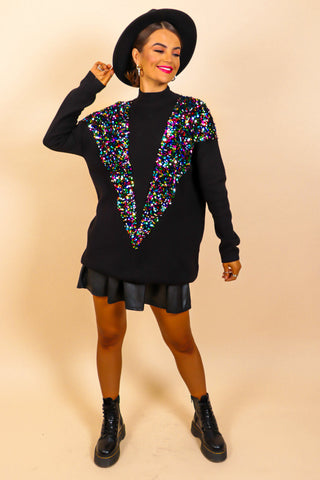 Shimmer And Shine - Black Multi Sequin Knitted Jumper