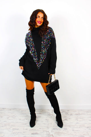 Shimmer And Shine - Black Multi Sequin Knitted Jumper