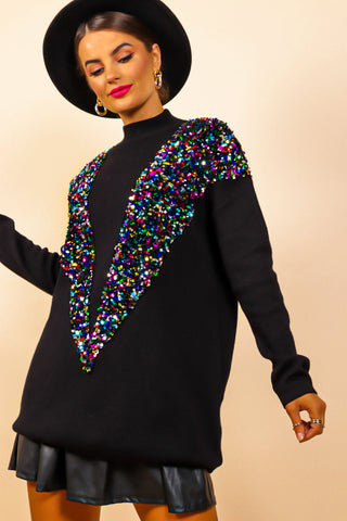 Shimmer And Shine - Black Multi Sequin Knitted Jumper