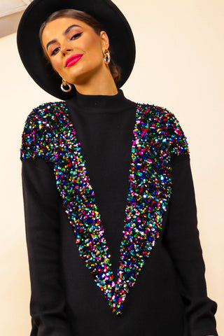 Shimmer And Shine - Black Multi Sequin Knitted Jumper