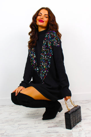 Shimmer And Shine - Black Multi Sequin Knitted Jumper