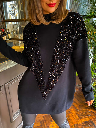 Shimmer And Shine - Black Sequin Knitted Jumper