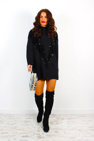 Shimmer And Shine - Black Sequin Knitted Jumper