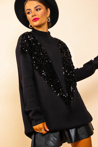 Shimmer And Shine - Black Sequin Knitted Jumper