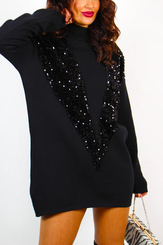 Shimmer And Shine - Black Sequin Knitted Jumper