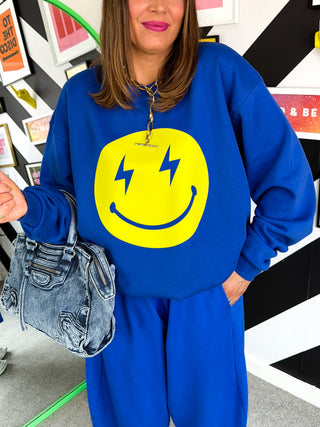 Shine Down - Cobalt Yellow Smiley Sweatshirt