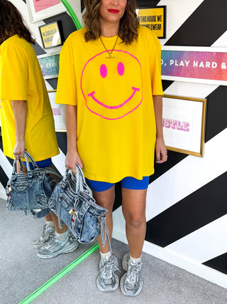 Shine Down - Yellow Neon Fuchsia 3D Smiley T-shirt