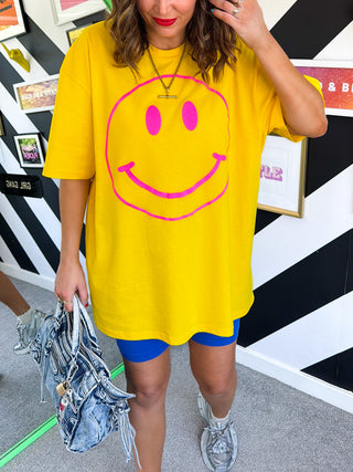 Shine Down - Yellow Neon Fuchsia 3D Smiley T-shirt