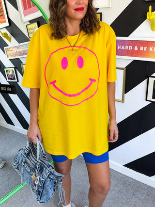 Shine Down - Yellow Neon Fuchsia 3D Smiley T-shirt