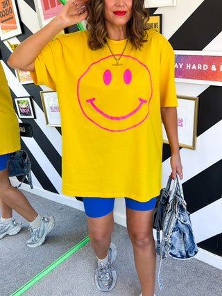 Shine Down - Yellow Neon Fuchsia 3D Smiley T-shirt