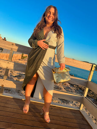 Shine On - Gold Silver Lurex Wrap Midi Dress