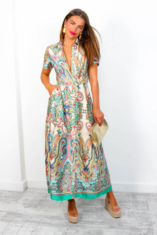 Shirty, Flirty, and Thriving - Multi Printed Maxi Shirt Dress