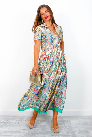 Shirty, Flirty, and Thriving - Multi Printed Maxi Shirt Dress