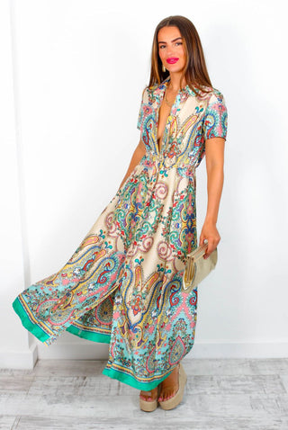 Shirty, Flirty, and Thriving - Multi Printed Maxi Shirt Dress