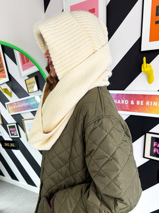 Snood Idea - Cream Knitted Balaclava Snood Scarf