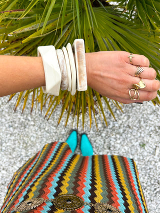 So Boho - Cream & Beige Marbled Chunky 5 Piece Bangle Set