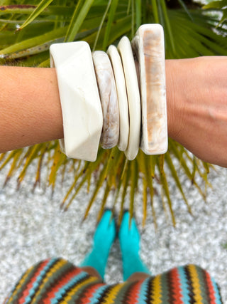 So Boho - Cream & Beige Marbled Chunky 5 Piece Bangle Set
