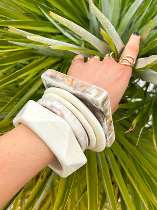 So Boho - Cream & Beige Marbled Chunky 5 Piece Bangle Set