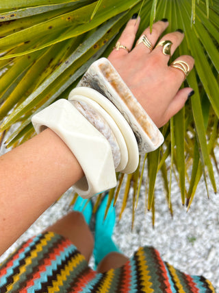 So Boho - Cream & Beige Marbled Chunky 5 Piece Bangle Set