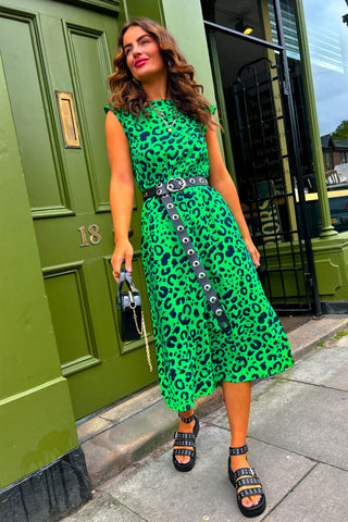 Spot My Baby - Green Leopard Print Midi Dress Spot My Baby - Green Leopard Print Midi Dress