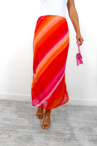 Stripe A Balance - Pink Tie Dye Stripe Midi Skirt