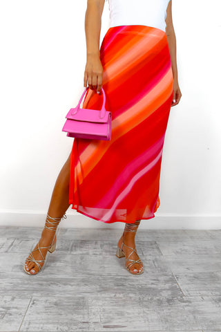 Stripe A Balance - Pink Tie Dye Stripe Midi Skirt