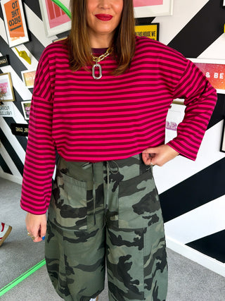 Stripe Tease - Pink & Burgundy striped Long Sleeve T-Shirt