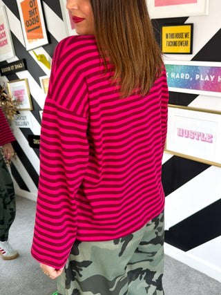Stripe Tease - Pink & Burgundy striped Long Sleeve T-Shirt