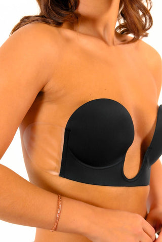 Stuck With Me - Black Deep Plunge Strapless Stick On Bra