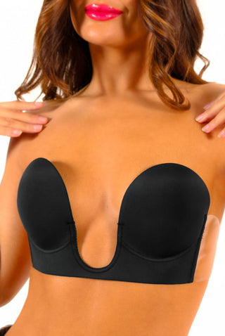 Stuck With Me - Black Deep Plunge Strapless Stick On Bra