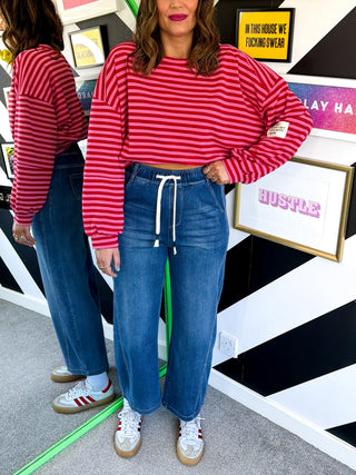 Style Staple - Light Blue Denim Barrel Leg Joggers