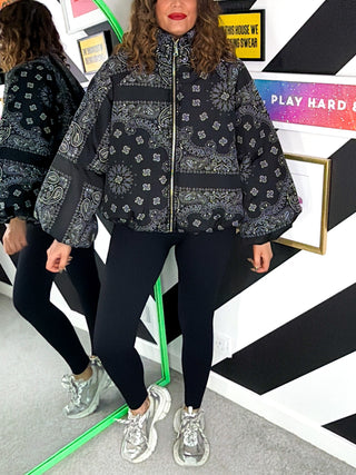 Style Statement - Black Bandana Print Padded Jacket