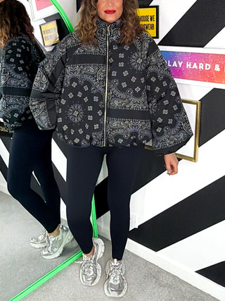 Style Statement - Black Bandana Print Padded Jacket