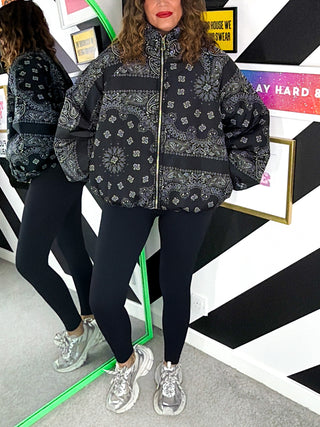 Style Statement - Black Bandana Print Padded Jacket
