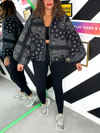 Style Statement - Black Bandana Print Padded Jacket