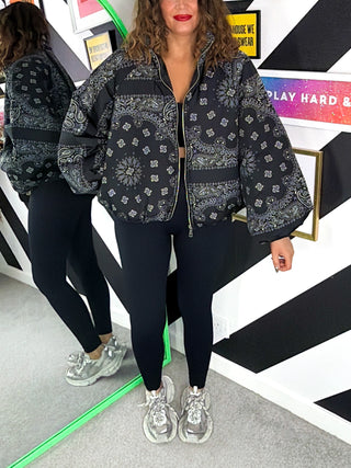 Style Statement - Black Bandana Print Padded Jacket