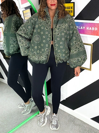 Style Statement - Khaki Bandana Print Padded Jacket