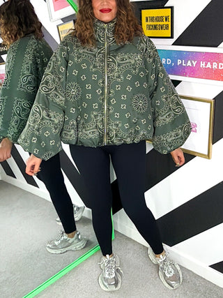 Style Statement - Khaki Bandana Print Padded Jacket